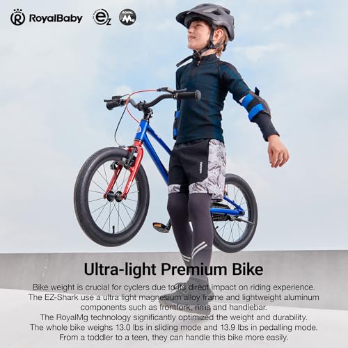 Image of RoyalBaby EZ-Shark Ultra-Light 16 Inch Kids Bike Beginners Learning Bicycle Lightweight Alloy Boys Girls Ages 4+ Years, Grey