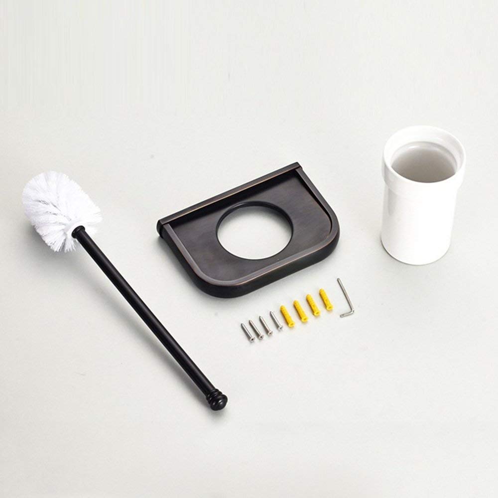GZZ Kit de Nettoyage des Toilettes de la Salle de Bains européen Kit de brosses de Toilette Noir de la Salle de Bains européenne, Tasse en céramique et Support Mural, Brosse de Nettoyage Polyvalente