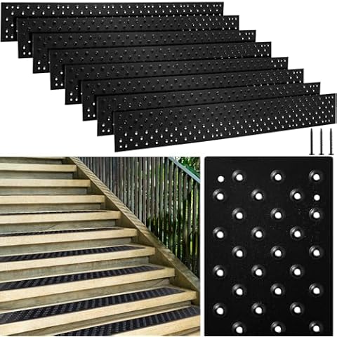 Gisafai 8 Pcs Non Slip Aluminum Stair Tread 30 x 3.75 Inch Metal Stair Nosing Powder Coated Black Anti Slip Outdoor Stair Treads with Carbon Steel Screws, Easy to Install for Wood Ramp Deck Steps Cover