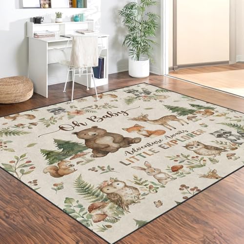 Tapete lavable 5'x7' con diseño Woodland Watercolor miniatura 3