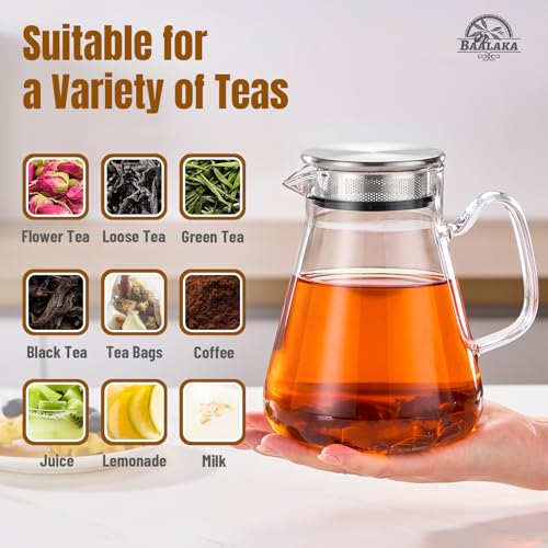 Image of Baalaka Glass Teapot with Infuser, Stovetop Glass Tea Kettle, 33oz /1000ml