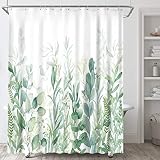 AOKE Green Floral Shower Curtain, Waterproof Fabric Watercolor Eucalyptus Plant Leaves Shower Curtai
