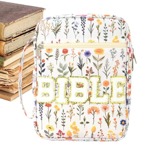 JIEBWCHA Funda de Biblia,Tote De Biblia Con Letras Florales - Bolso Estético,Para Mujeres, Adolescentes, Niñas, Cuadernos, Papelería, Escuela, Universidad, Trabajo, Iglesia, Viaje, Uso Diario
