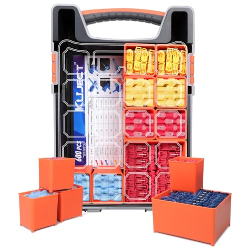 Kuject T Tap Wire Connectors Kit with Organizers, 600PCS (300 Pairs) Insulated Wire T-Tap Splice Wire Connectors, Electrical Quick Disconnect Spade Connectors with Nylon Shell for Wiring Automotive