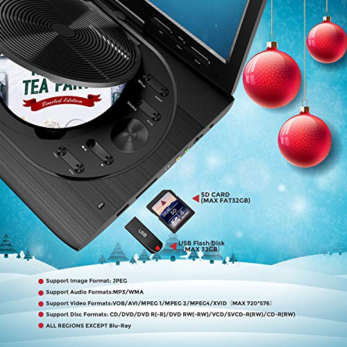 MYDASH Portable DVD Player 12.5" for Car, Kids DVD Player with 10.1" HD Swivel Display Screen, SD Card Slot and USB Port, Car Headrest Mount Provided, Exclusive Button Design, Black