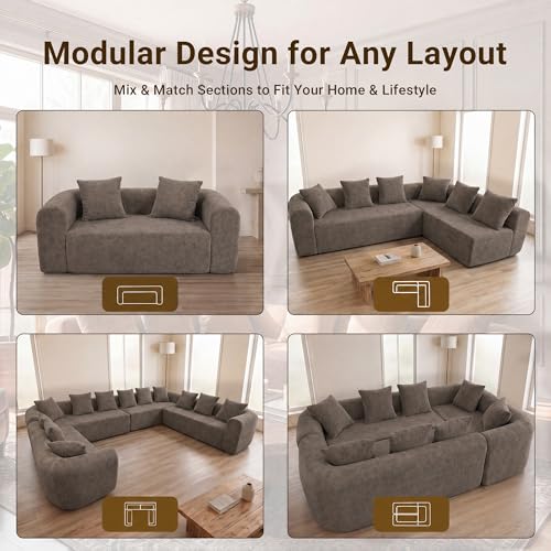 Image of Claiks 142 inch Cloud Boneless Couch, Modular Sectional, Light Grey