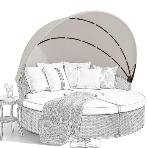 SWFEMWS Round Canopy Cover for 66''~75'' Outdoor Daybeds, Water-Resistant & UV-Resistant, Easy Installation with Hook and Loop Straps, Fits Wicker Sunbeds, No Tools Needed