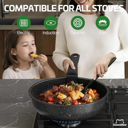 Image of 12 Pcs Pots and Pans Set Non Stick, Ceramic Cookware Set Non Toxic with Detachable Handles, Healthy Induction Cookware Oven Safe RV Kitchen Set, PFAS PFOA & PTFE Free, Black