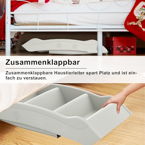 YRHome Hundetreppe Klappbar Tiertreppe Haustiertreppe 4 Stufen 50cm Hoch Katzentreppe mit Rutschfesten Matte und Stützstange Hunderampe für Hunde Katze bis zu 75 kg Grau