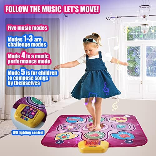 Maikerry Dance Mat Children Toy for Girls, Music and Dancing Games, Electronic Music Dancing Mat, Adjustable Volume Dance Mat, Five Game Modes, Christmas Birthday Gift for Girls Boys Age 3-10