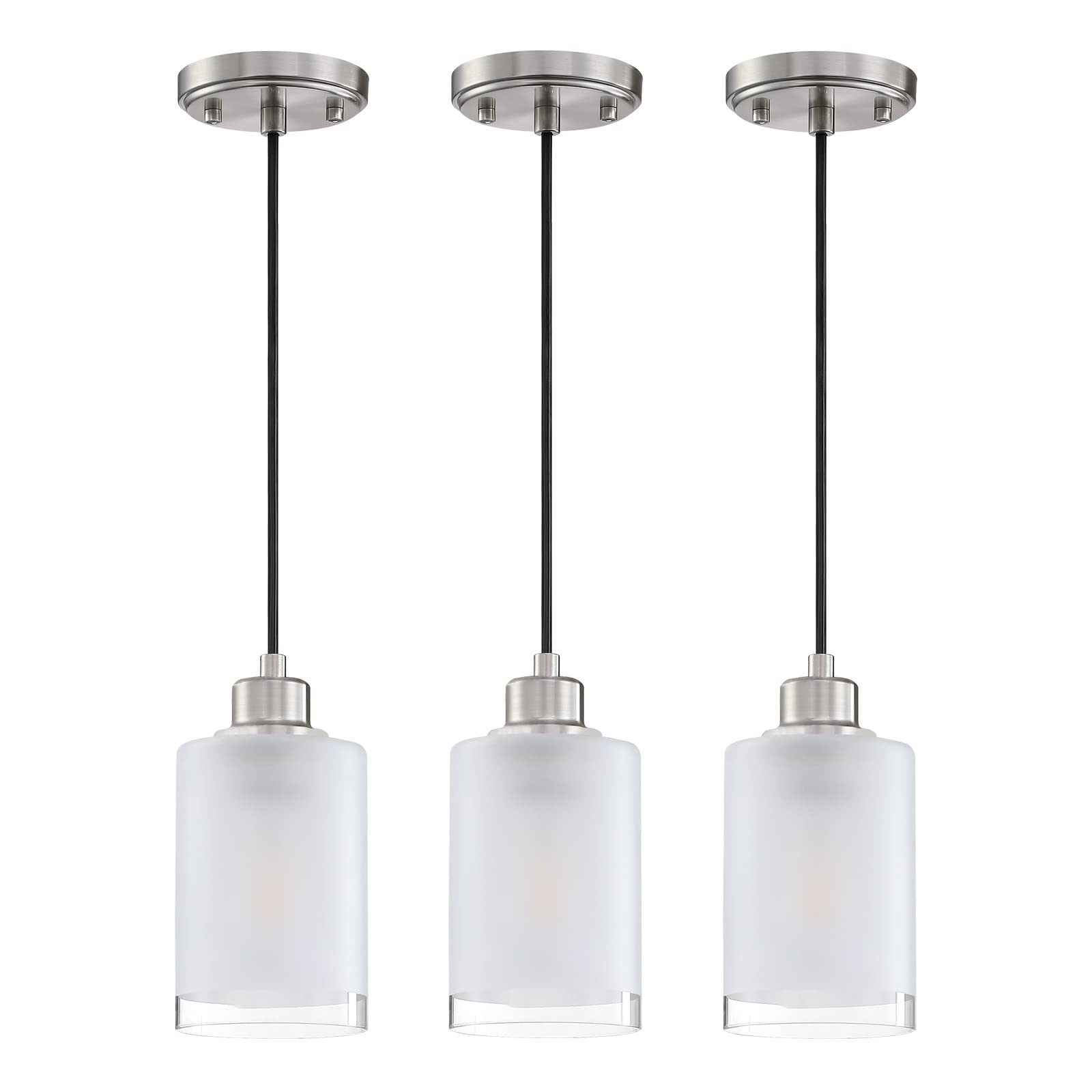 Dolaimi House adjustable 3 Pack 1-Light Pendant Ceiling Light Industrial Farmhouse Fixture 4.3" Clear Frosted Glass with Brushed Nickel Finish for Bedroom Hallway Dining Room Entryway Kitchen Cafe Bar
