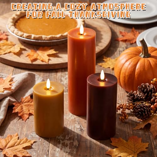 Image of Retisee 3 Pcs 6 /8 /12 Inches Flameless LED Candles with Remote and 2 /4 /8h Timer Wine Red Orange Yellow Battery Operated Wax Flickering Candles for Fall Parties Autumn Thanksgiving Harvest Festival