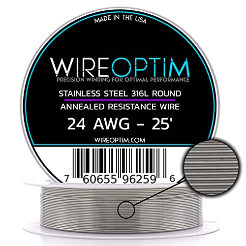 WIREOPTIM - 24 AWG - Stainless Steel 316L Resistance Wire - 25 Feet