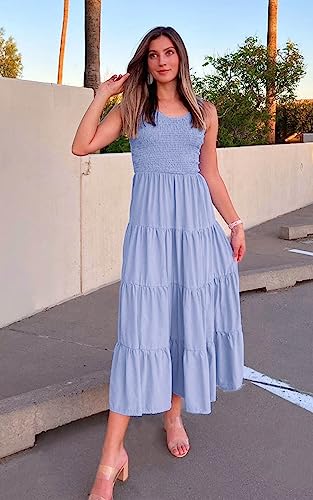Image of PRETTYGARDEN Women's 2026 Casual Loose Plain Maxi Sundress Smocked Tank Dress Sleeveless Summer Beach Tiered Long Dresses