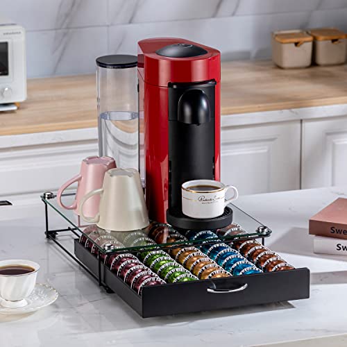 Flagship Support de dosettes de café Vertuo pour dosettes de café Nespresso avec dessus en verre (capacité de 50 capsules)