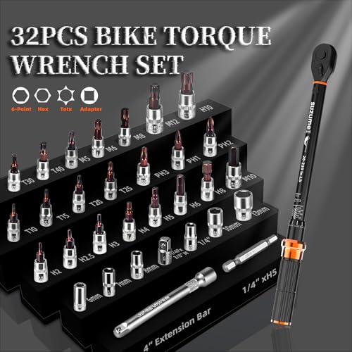 Image of 1 /4-Inch Bike Torque Wrench 32PCS (20-220 in.lb /2.3-24.9 N.m) Reversible Head Dual-Scales 1 /4 Torque Wrench 72 Tooth ±3% High Accuracy Click Torque Wrench Set For MTB Bicycle Maintenance