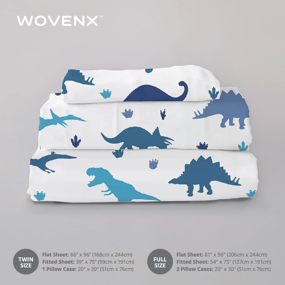 Juego de sábanas de bambú orgánico para niños con certificación Oeko-Tex, individual, matrimonial, para niños, sábana de bambú refrescante, unicornio, dinosaurio (Full, Dino)