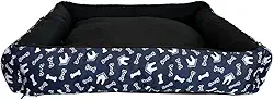 Cama Pet Lavável com Zíper Total e Fundo Impermeável - Caminha para Cachorro - Tecido Oxford e Espuma Soft ComfortPet (Azul, Médio)