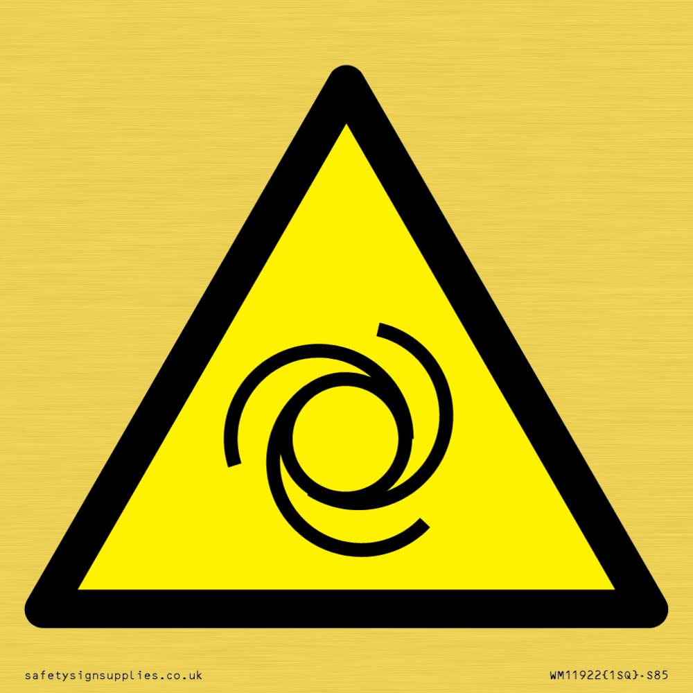 W018 Warning: Automatic start-up Sign - 85x85mm - S85, Yellow/White