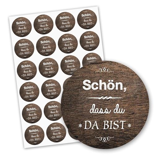 24 Aufkleber Schön, dass du da bist I dv045 I auf einem DIN A4 Bogen I Sticker beige creme Vintage für Hochzeit Geschenktüten Banderole Gastgeschenk