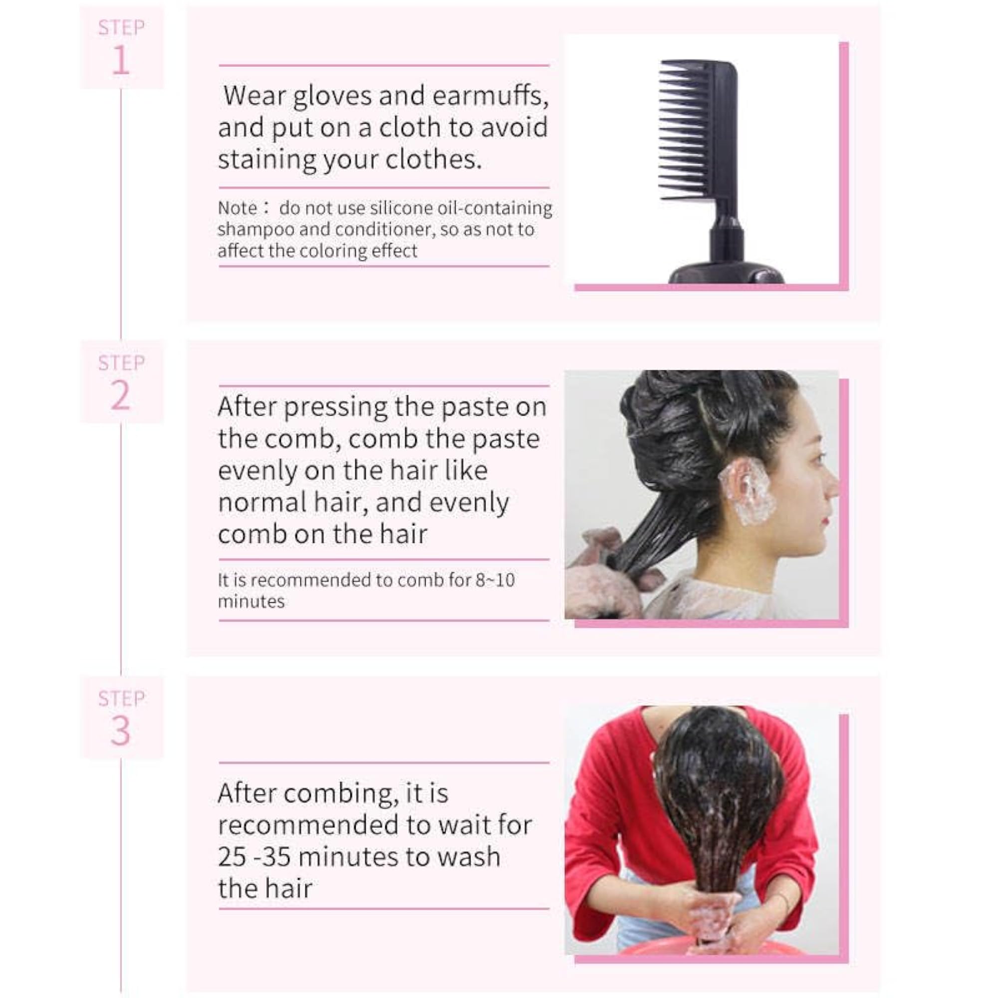 Permanent Herbal Hair Color Shampoo Comb, Plant-Based Formula