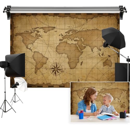 Fondo fotográfico mapa vintage 5x3ft poliéster marrón miniatura 1