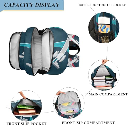 Airplanes Pattern Backpack School Backpack Lightweight Laptop Backpack Student Book Bag with Reflective Stripes4
