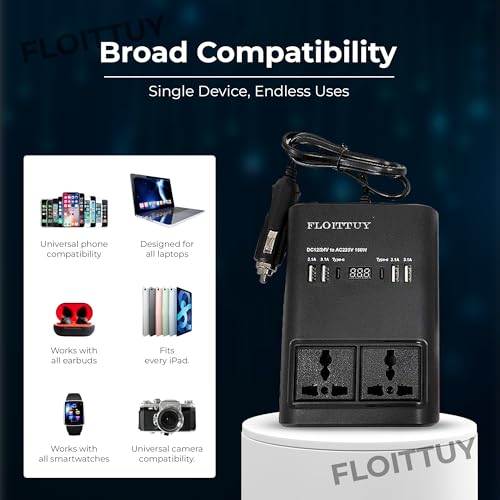 Image of Portable Car Power Inverter /Laptop Charger with LED Display | Car Socket to Plug Adapter | 12V DC to 220V AC Socket Converter | 4 USB+2 3Pin Plug+2 Type-C for Laptop,Mobile,Other(1)