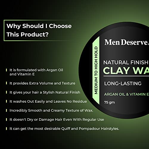 Men Deserve Natural Finish Hair Clay Wax (75gm) - Image 4