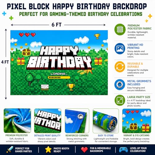 Image of Happy Birthday Banner Boy 5x3ft Birthday Sign Village Gaming Birthday Party Decorations Videogame Themed Banner Video Game Decorations Video Game Happy Birthday Backdrop for Boys