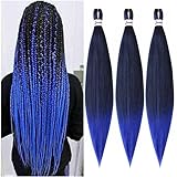 BALINGHAIR Pre Stretched Braiding Hair Extensions Braiding Hair Prestretched 20 Inches (1B/Sapphire Blue-3Pcs)