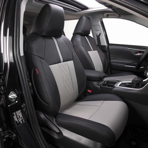 Image of EKR Rav4 Seat Covers Custom Fit for Toyota Rav4 (Hybrid) Woodland /Limited 2026, Leather Car Seat Cover Full Set for SUV,Faux Leather(Black+Light Gray-1)