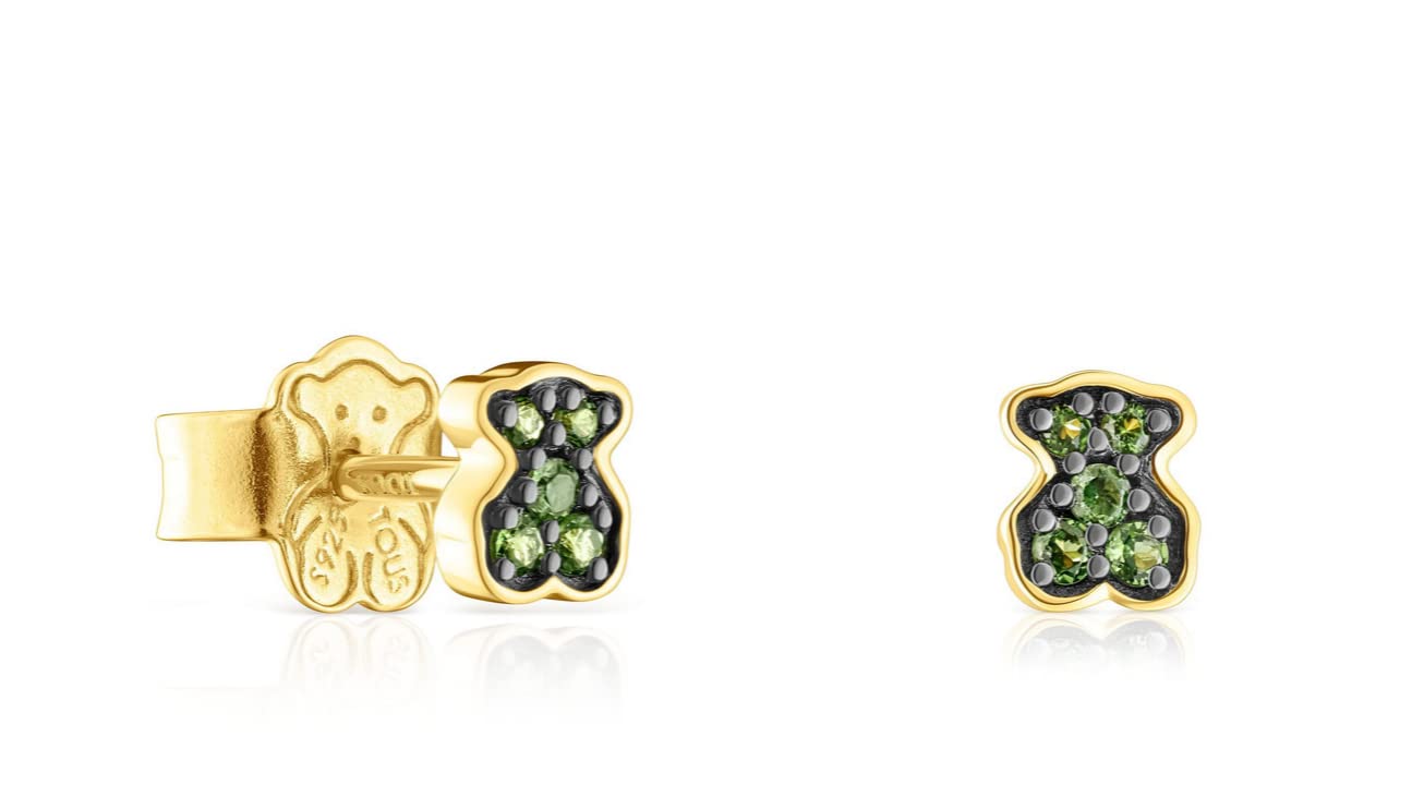TOUS Pendientes con baño de oro 18 kt sobre plata y oso de cromodiópsidos TOUS New Motif