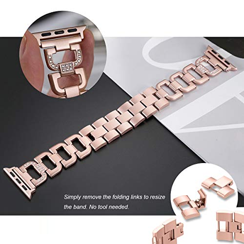 Secbolt Bling Bands Compatible With Apple Watch Band 38Mm 40Mm 41Mm Iwatch Se Series 8 7 6 5 4 3 2 1 Women Dressy Jewelry D-Link Stainless Steel Wristband Strap, Match Series 3&4&5&6&Se Gold Watch #TOP1