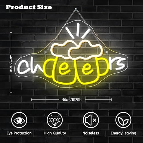 Image of Cheers Neon Sign Beer Cup Neon Lights for Wall Decor Dimmable LED Neon Light Up the Good Times with a Cold Glow USB Powered for Bars Party Living Room Bar Man Cave Party Home kitchen Restautrant
