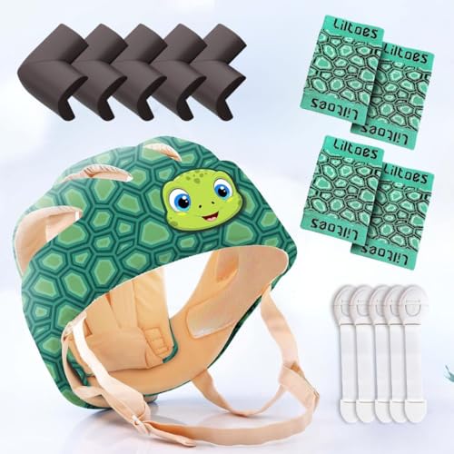 Image of LILTOES Baby Proofing Combo | Head Protector + Edge Guard + Cabinet Lock + Kneepad for Safety of Kids 6M to 3 Years | Baby Safety Helmet with Corner Guard Protection (Turtle)