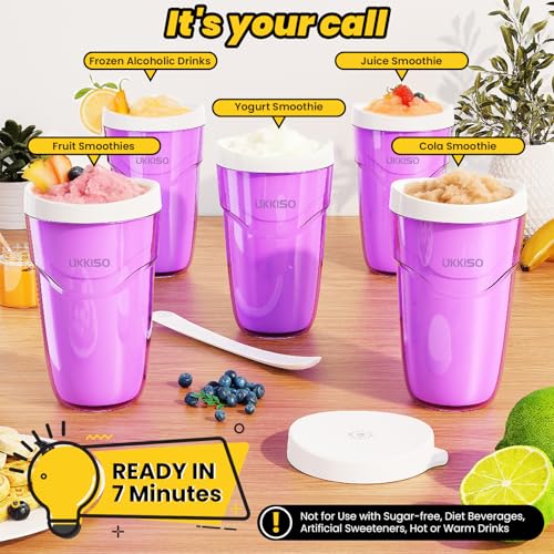 Image of Slushie Maker Cup Slush and Shake Maker with Lid, DIY Slushie Cup with Freezer Core for Quick Frozen Homemade Single-Serving Slushie, Fruit Smoothies, Purple (Purple+White)
