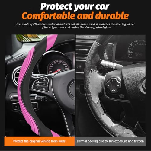 Image of Osilly 15 Inch Car Leather Steering Wheel Cover, Automotive Accessories Elastic Breathable Anti-Slip Soft Wheel Protector Fits Men and Women, Suitable for SUVs, Trucks, Vehicles and RVs (Purple)