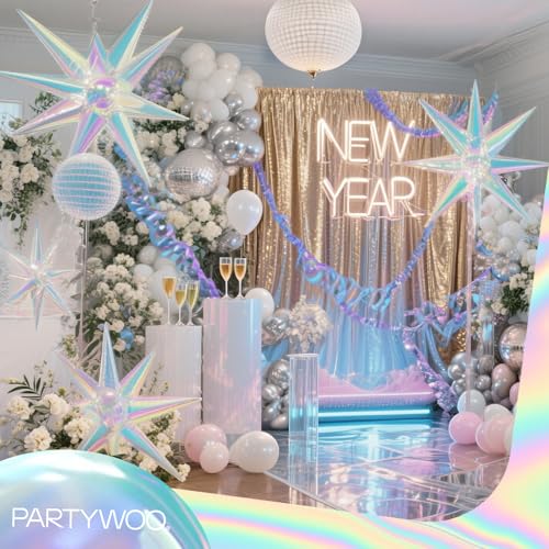 Image of PartyWoo Iridescent Star Spike Balloons 6pcs Explosion Foil Mylar Balloons