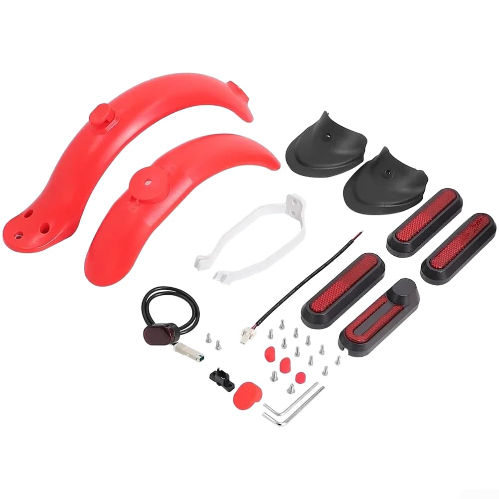 Bordfly Mudguard and Rear Light Holder Set Made of Wear-resistant ABS for Xiaomi M365/Pro Electric Scooter (Set Red Red)
