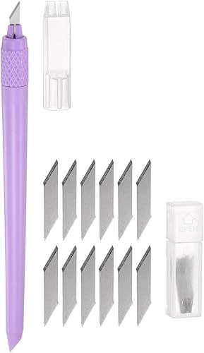 Miniatura 8 de HARFINGTON 1 juego (13 piezas) de cuchillos de manualidades, 1 cuchillo Hobby Exacto y 12 cuchillas de repuesto con tapa de seguridad para