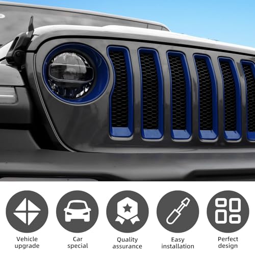 XIAOMAIDAM Wkładka do grilla + osłona kierunkowskazu na reflektory, kompatybilna z Jeep Wrangler JL JLU Sport/Sport S, nie nadaje się tylko do Sahary, Rubicon 4x (niebieski)