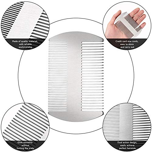 2 Pieces Silver Wallet Comb Stainless Steel Credit Comb Dual Action Stainless Steel Comb Hair Styling Cutting Hair Comb #TOP2