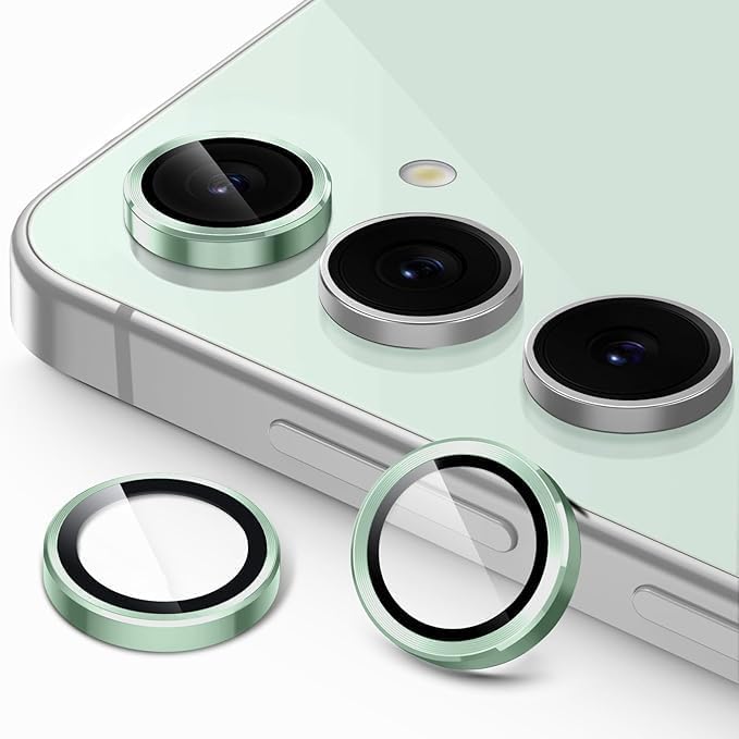 Image of CLITZ Camera Lens Protector for Samsung Galaxy S25 5G, 9H Tempered Glass Metal Individual Ring Cover, HD Clear, 1 Set (Lime Green)