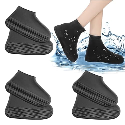 YNR 3 pares de fundas impermeables para zapatos, fundas negras para zapatos de lluvia, antideslizantes y reutilizables, de goma gruesa para botas de lluvia para exteriores (talla L), Black, Large