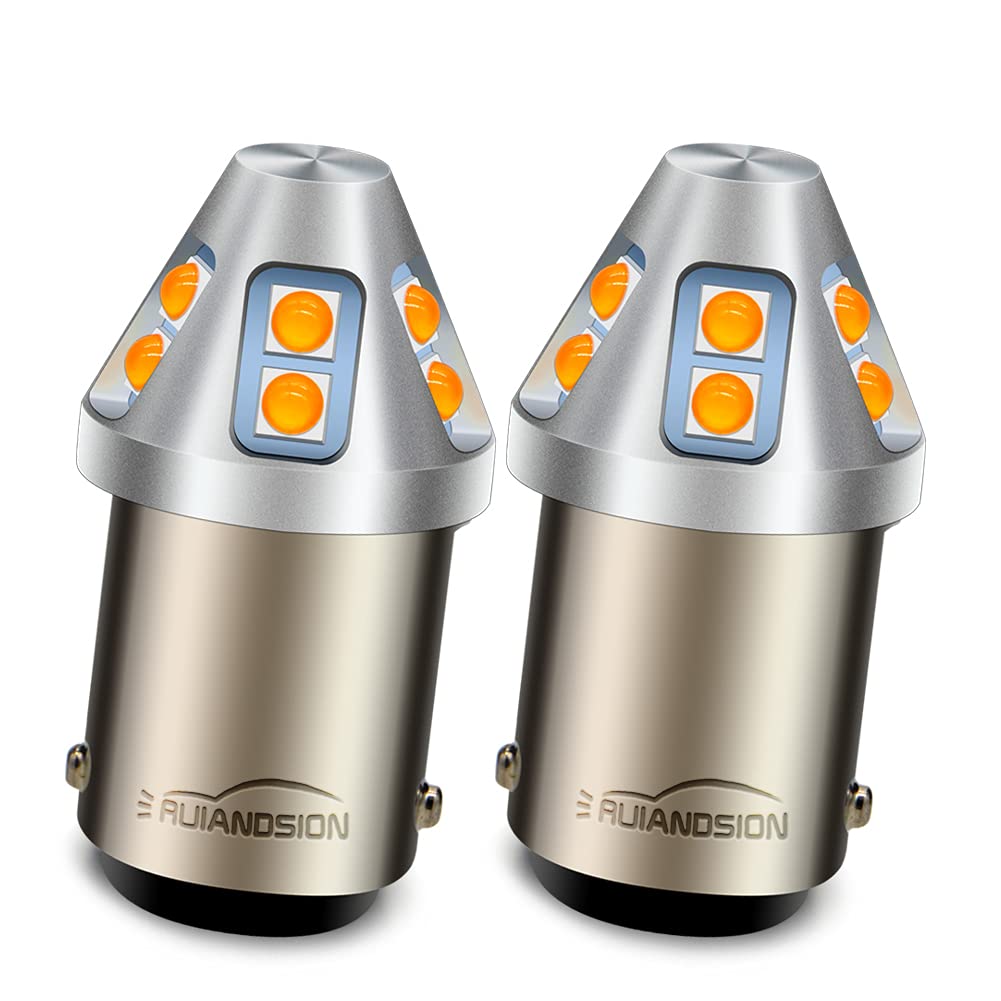 Ruiandsion 2pcs BA15D LED Bulbs Amber 1004 1076 1130 1142 1176 LED Light Bulbs 10-60V 3030 10SMD LED Chipsets Replacement for RV Car Camper Tail Boat Interior Lights, Non-Polarity