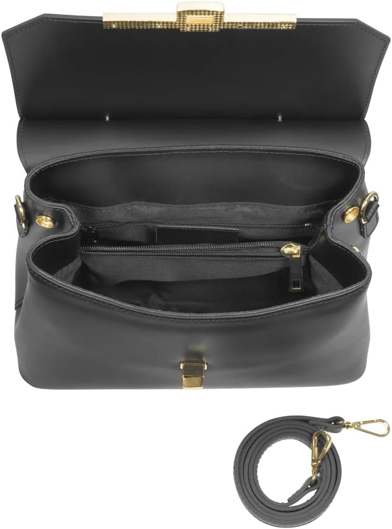 LeParmentier Atlanta Top Handle Satchel Bag, Genuine Leather, 10.6 x 8.7 x 4.7 inches, Gold Hardware - Image 4