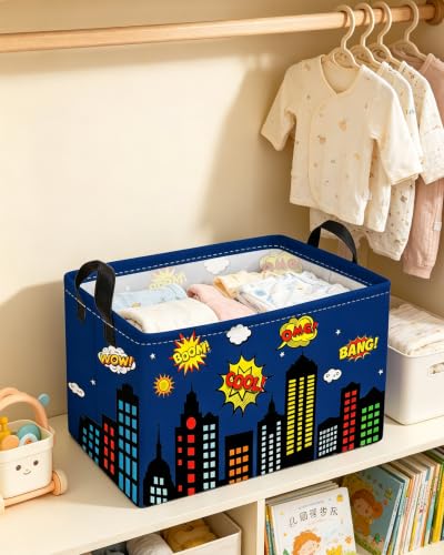 Image of Essme Rectangular Spider Basket,Kids Storage Bins Organizer with Handles for Girls Room Decor, Gift Basket,Shelf Basket.(Bule City)