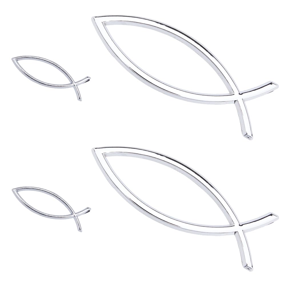 Adesivi Pesce Gesù 3 Pezzi - Argento, Plastica 3D, 14x4.6cm, Per Auto E Finestre