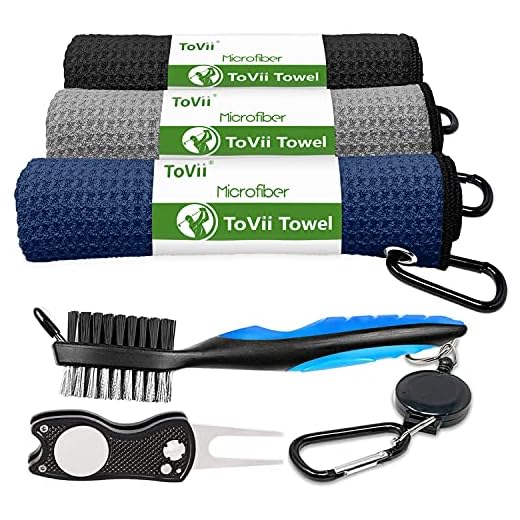 ToVii Golf Towel Microfiber Waffle Pattern Club Groove Cleaner Brush Foldable Divot Tool Golf Gifts Accessories Set